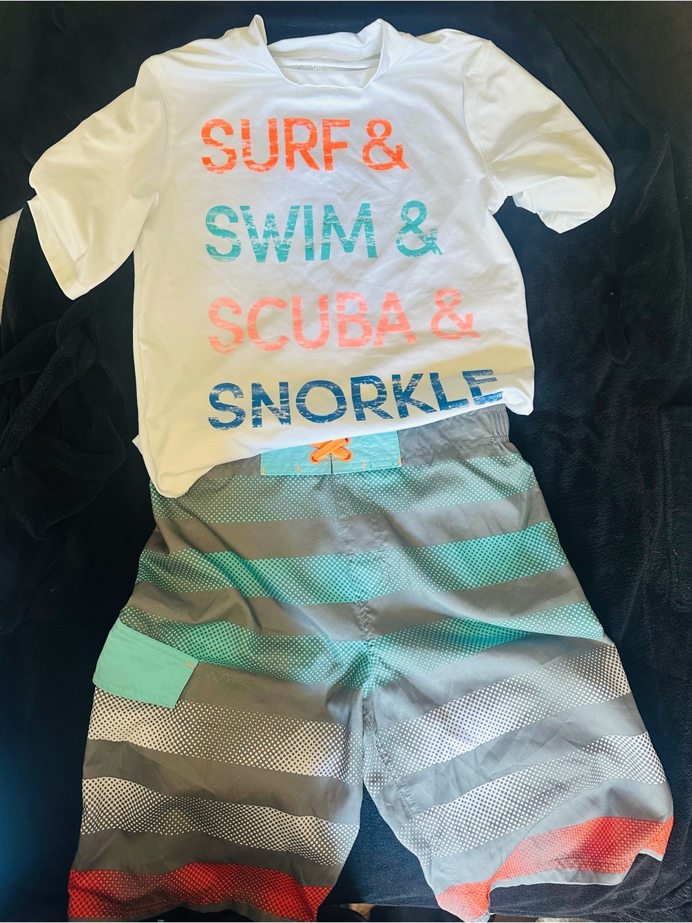 Kids White Rash Guard Set with Teal & Coral Print
